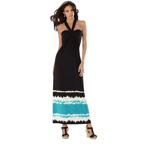 Soma Dresses & Skirts - SOMA Faye Soft Black Tie Dye Border Convertible Strap Maxi Dress Size Medium
